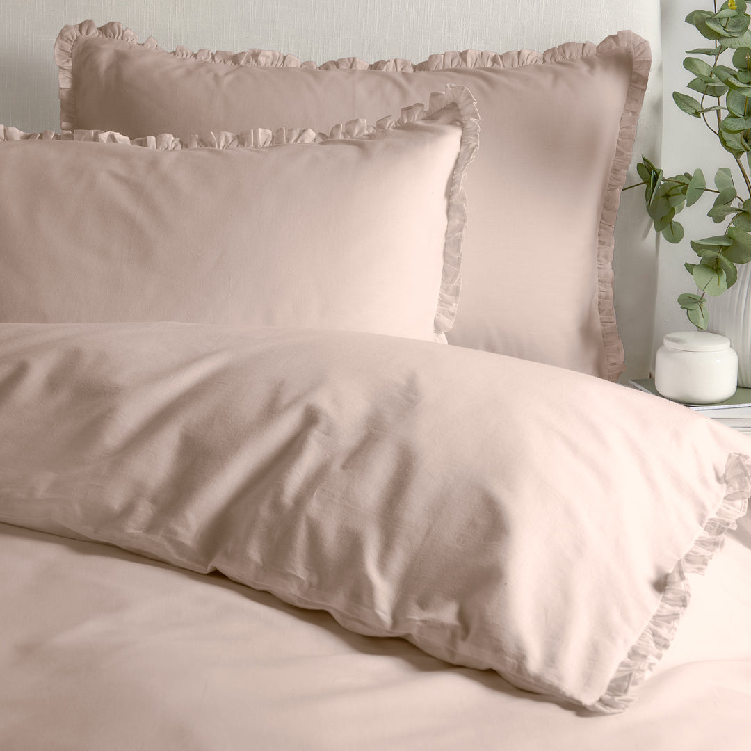 Riva Tilly 100% Cotton Ruffle Duvet Cover Set Blush Pink Super King