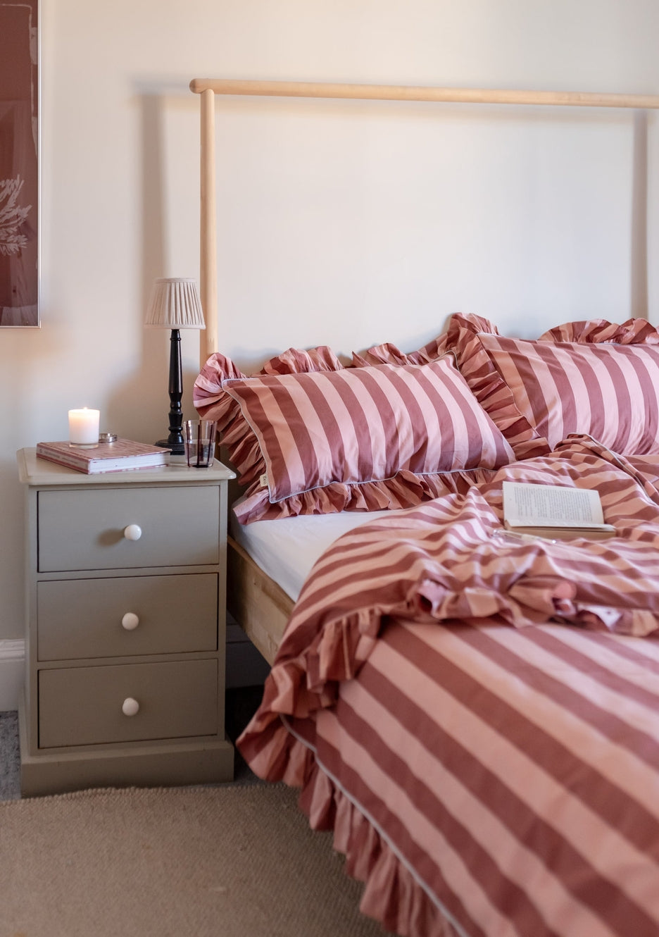 TBCo Pair of Cotton Pillowcases in Pink & Red Stripe