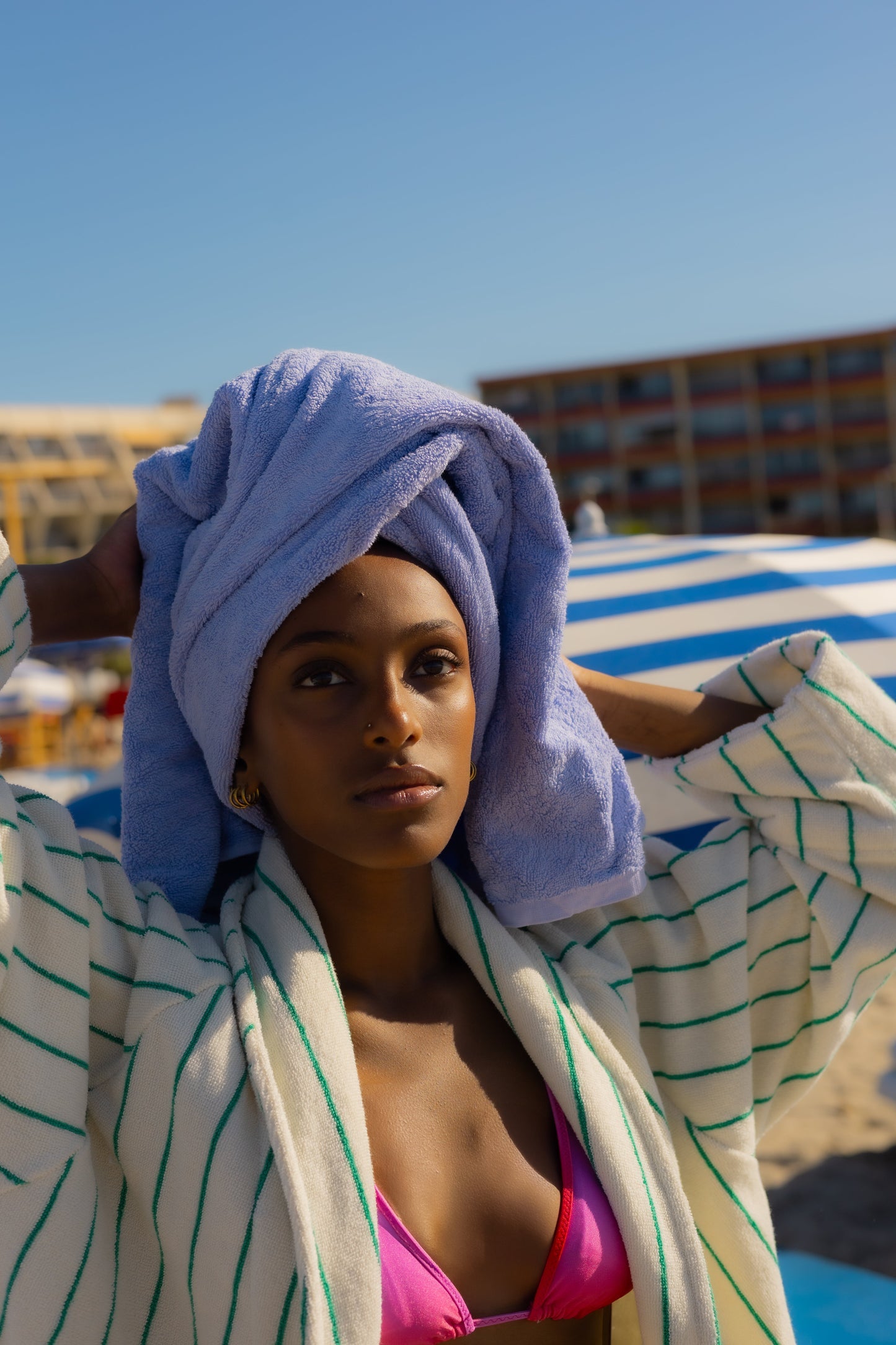 Naram Bathrobe - Pure White & Grass