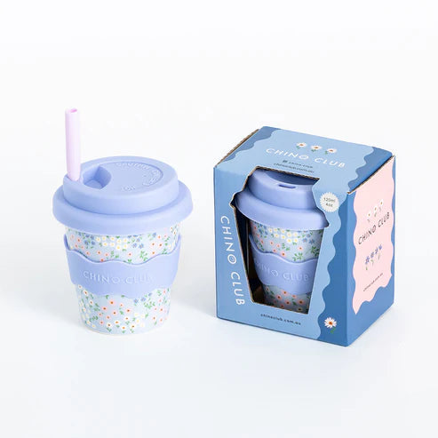 Blue Floral Babychino Cup 4oz (Straws Sold Separately)