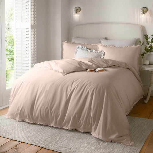 Riva Tilly 100% Cotton Ruffle Duvet Cover Set Blush Pink Super King