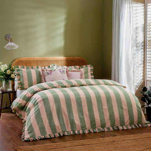 Riva Birdie Stripe Ruffle Duvet Cover Set